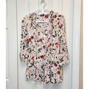 [L] Hilary Radley Floral Pastel Button-Down Blouse Womens Size Large